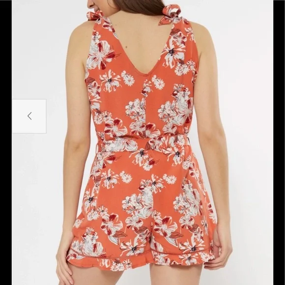 Orange Tropical Print Tie Shoulder Romper - Picture 2 of 2